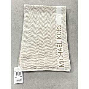 Michael Kors Scarf Womens One Size Gold Beige Cream MK Metallic Knit New Tags